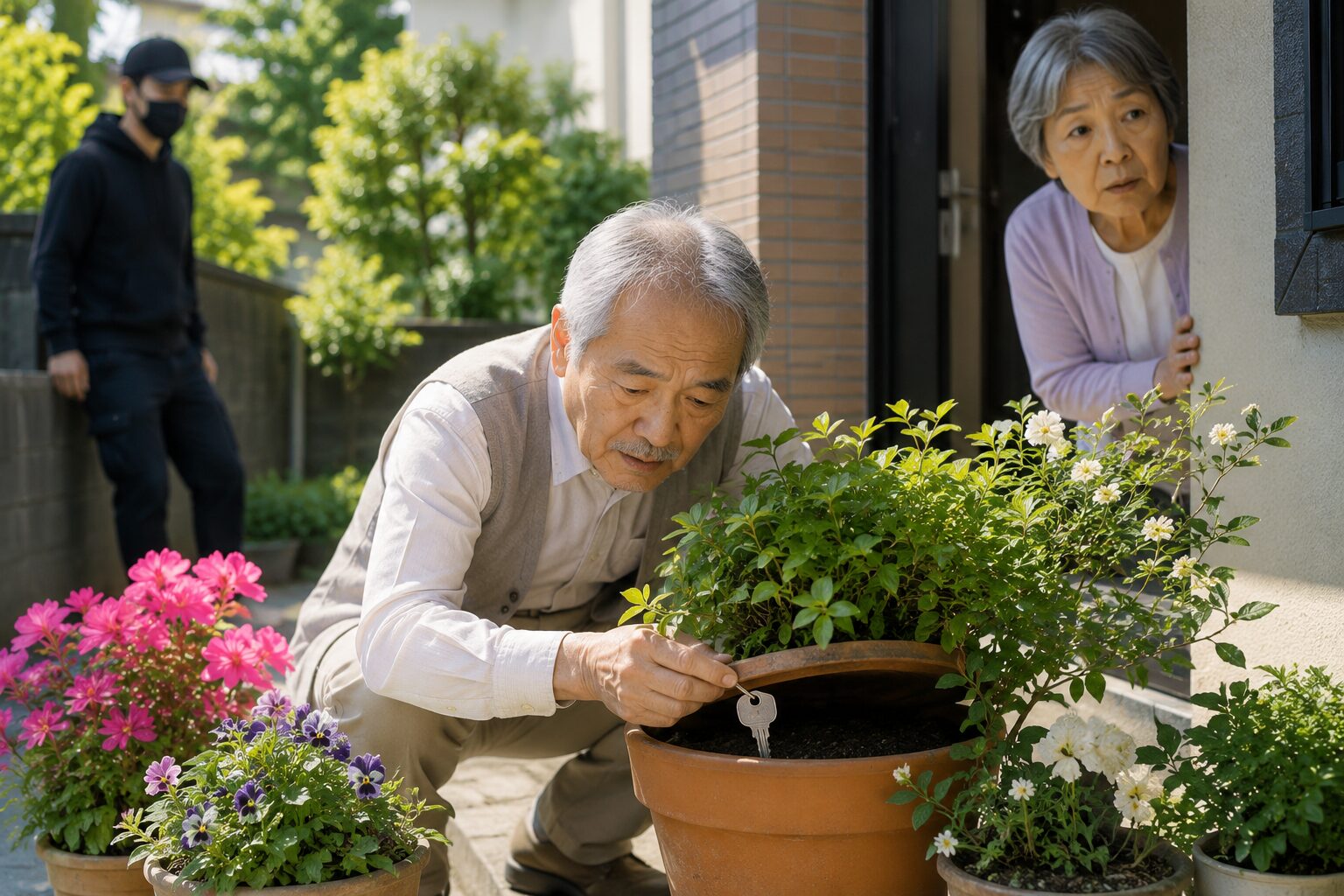 実家防護と合鍵。庭の植木鉢に隠す親が強盗を招き入れる
